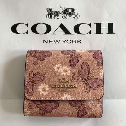 コーチ COACH バタフライプリント ミニ財布 二つ折り財布 蝶々柄 ピンク系