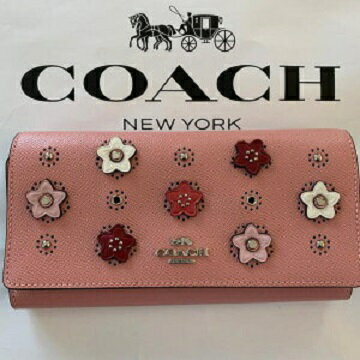 コーチ COACH レディース3つ折り長財布 デイジーのアップリケとスタッズが可愛い　ピンクマルチカラー日本未入荷　Daisy Applique【あす楽対応】