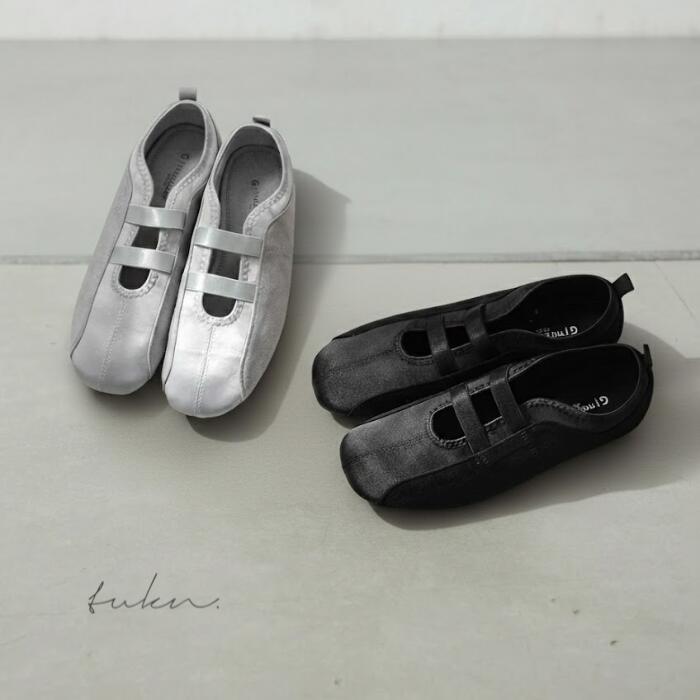 【マラソンクーポン配布中】 フラットバレエスニーカー サテン風 ストラップ ゴム フラット ローヒール 疲れない チャイナシューズ カンフーシューズ 歩きやすい 履きやすい 可愛い 大人 カジュアル 光沢感 ブラック シルバー 黒 銀 グレー [32028]