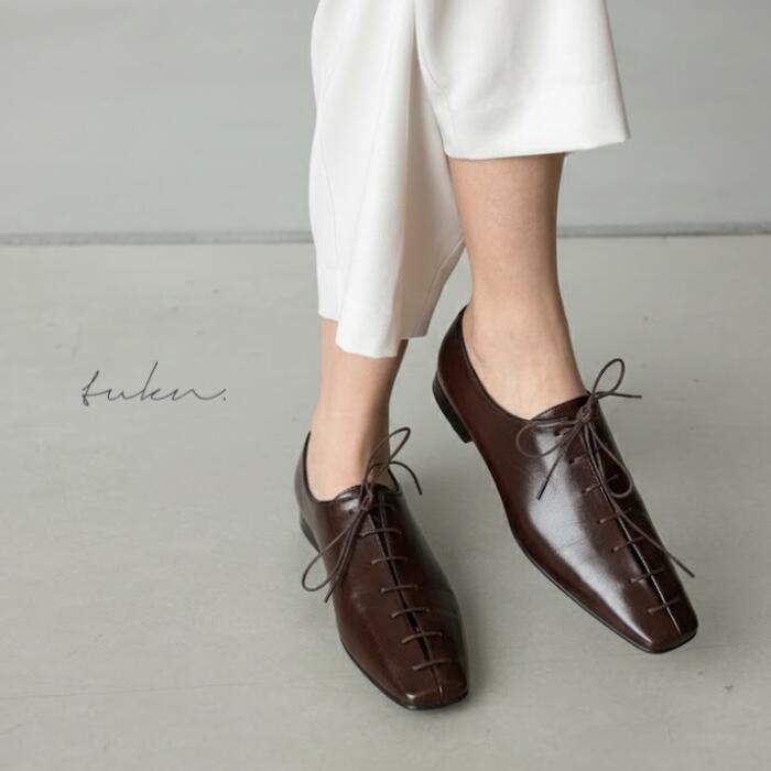 【マラソンクーポン配布中】 再販 レースアップ シューズ レディース フラット スニーカー スクエアトゥ パンプス ローヒール 痛くない 柔らかい 歩きやすい 黒 大人 可愛い おしゃれ オフィス きれいめ ブラック 送料無料 [280-6]