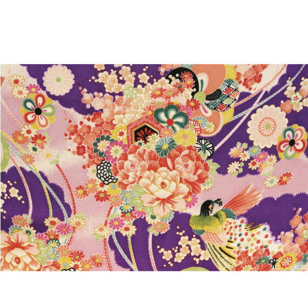 Silk Crape - 一越ちりめん 古典柄 友禅 (最低単位30cm〜10cm単位の切売) |つくる楽しみ