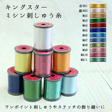 糸 キングスター ミシン糸 糸 200m 金 銀 メタリック ミシン刺繍糸 ミシン刺繍 ワンポイント刺繍 ステ..