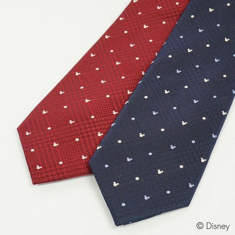 シルク ディズニー／ネクタイ 　(グレンチェック柄) ネイビー レッド Disney necktie シルク100%プレゼント ギフト新生活 新社会人 新入社員 フレッシャーズ ブランドネクタイ ネクタイブランド 送料無料敬老の日キャラクター