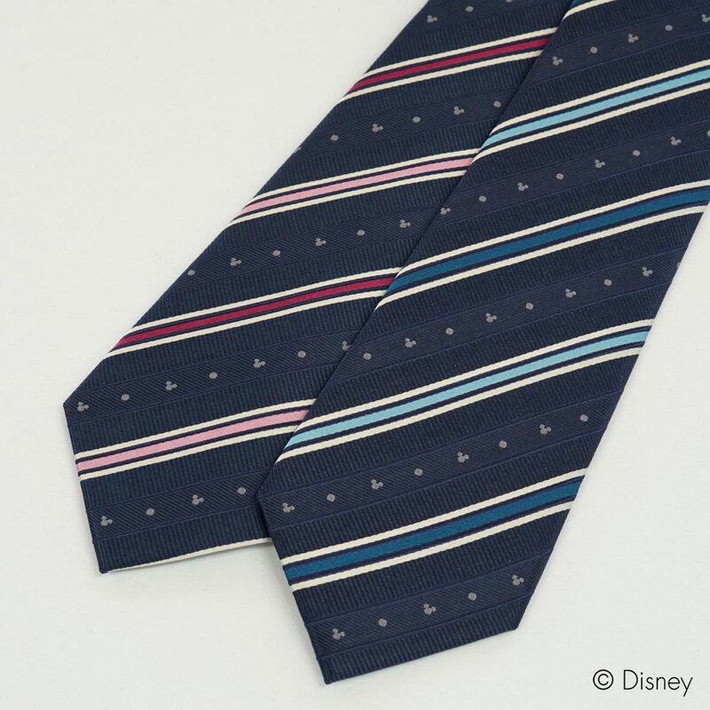 シルク ディズニー／ネクタイ 　(ストライプ柄) ネイビー×ブルー、ネイビー× レッド Disney necktie シルク100%プレゼント ギフト新生活 新社会人 新入社員 フレッシャーズ ブランドネクタイ ネクタイブランド 送料無料敬老の日キャラクター