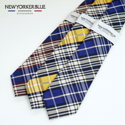 NEWYORKER BLUE(ニューヨーカーブルーネクタイ)タータンチェック柄ネイビー、イエロー、ブラウン ブランド ネクタイ【送料無料】ハロウィン 結婚式 クリスマス プレゼント ギフトおしゃれ ネクタイピン スーツ ビジネス セット 転職