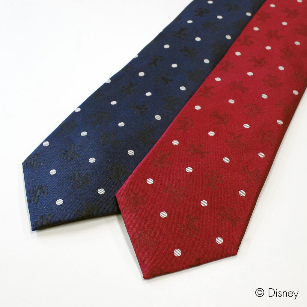 ディズニー／ネクタイ ミッキーマウスシルエットネクタイ(ドット柄) ネイビー レッド Disney necktie シルク100%プレゼント ギフト新生活 新社会人 新入社員 フレッシャーズ ブランドネクタイ ネクタイブランド 送料無料敬老の日