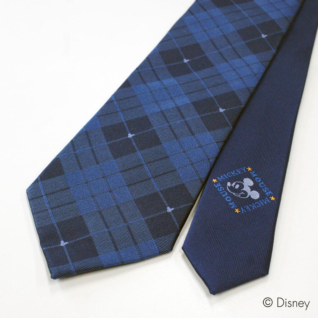 チェックネクタイ ディズニー／ネクタイ ミッキーマウス3つ丸ネクタイ(3段チェック柄)(ネイビー)Disney necktie シルク100%プレゼント ギフト新生活 新社会人 新入社員 フレッシャーズ【ブランドネクタイ、ネクタイブランド】【送料無料】　キャラクター　ミッキー