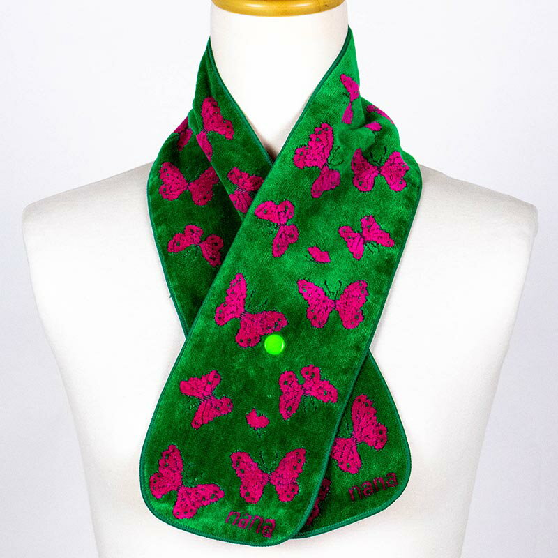 【送料込み】マフラー　横浜ナナ　湘南ナナ　 NANA　ボタン付きナロータオルマフラー　パピヨン柄　グ..