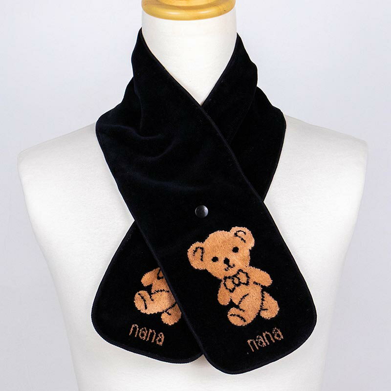 【送料込み】マフラー　横浜ナナ　湘南ナナ　 NANA　ボタン付きナロータオルマフラー　ベア柄　クロベージュ　nn-tmf1-E