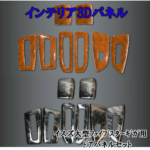 いすゞ大型ファイブスターギガ用インテリア3Dパネル　/　内装　ジェット　JET　インパネ　木目　黒木目　ウッド　ドアパネル