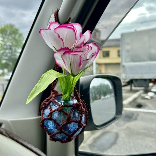 Rakuten - 浮き玉一輪挿し花瓶 丸型 花瓶 車内 吊り下げ トラック 花びん 観光バス グリーン ブルー ピンク パープル