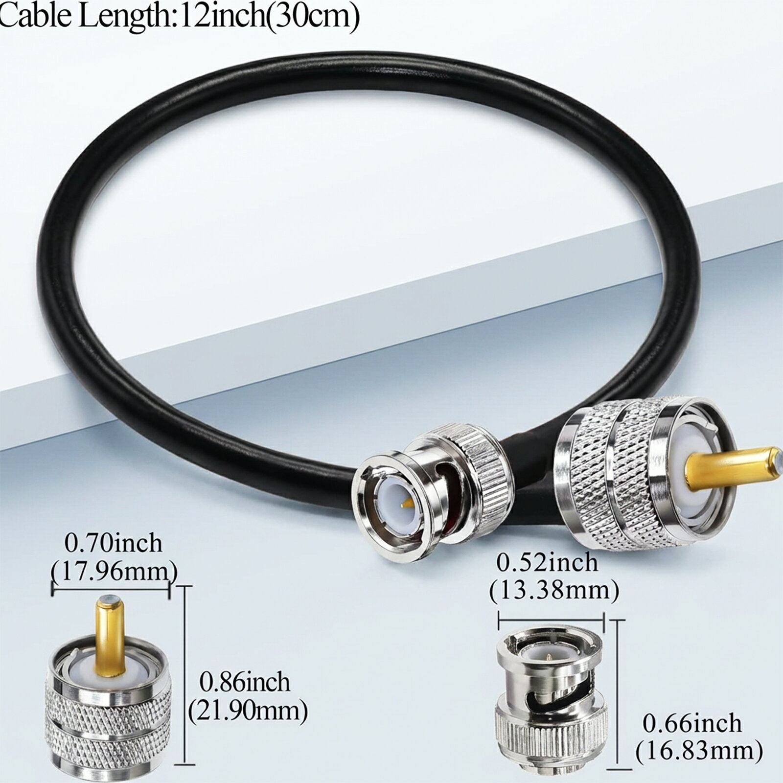 ターンオーバーセラピーのUHF BNC ジャンパーケーブル RG58 BNC プラグオス PL259 SO239 オス延長 12インチ(30cm) 50Ω CBラジオ用 PL259 ピグテール同軸ケーブル 2本 ZCM 2026CT-TOJPZCM｜アングル2