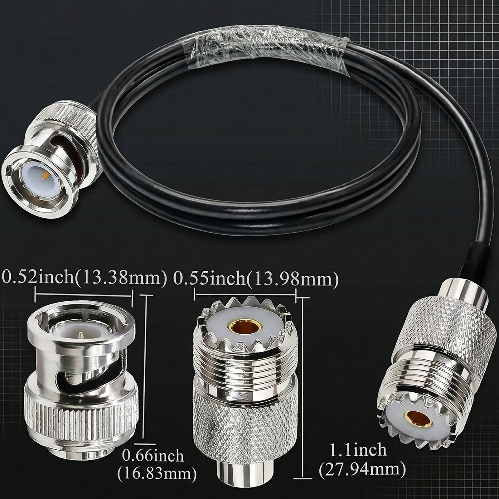 BNC-UHF VHF 接続ケーブル RG58 PL259 オスコネクタ SO239 メスジャック延長線 3.3...
