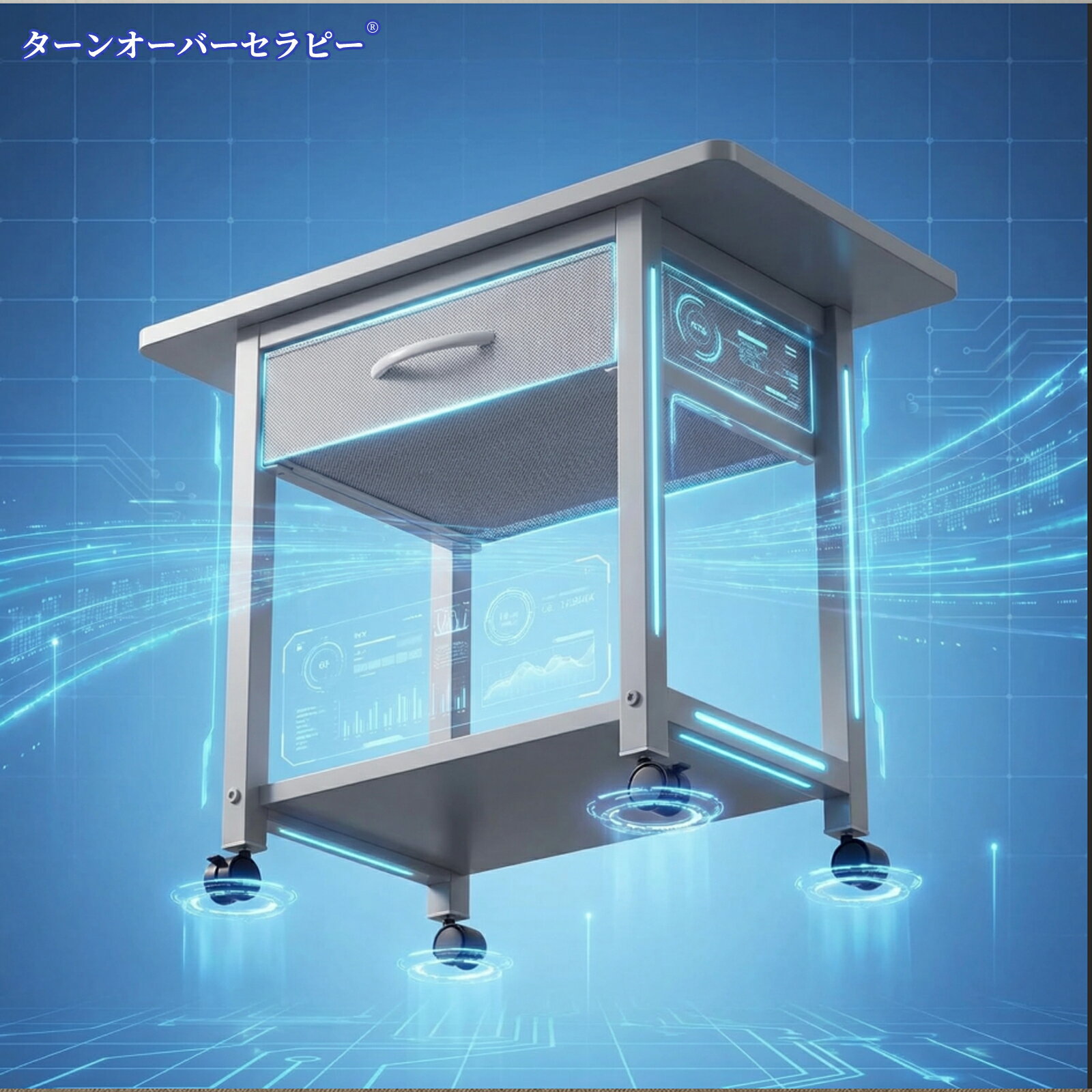 For Printer - プリンター台 キャスター付き ラック 引き出し付き デスク下 収納 2段 コピー機置き台 幅56cm 奥行38cm 高さ40cm オフィス ホーム 耐荷重40kg 360度回転 防水防汚天板 金属フレーム 頑丈 組立簡単 日本語説明書付き