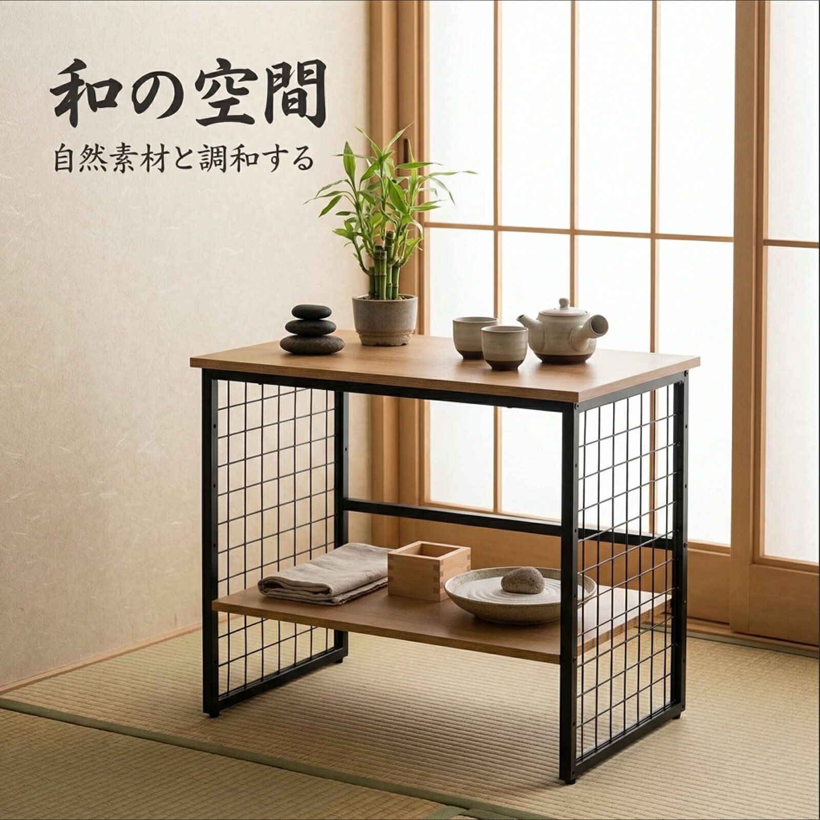 ターンオーバーセラピーのプリンター台 卓上 2段 木製天板 幅70cm 奥行45cm 高さ62.5cm 机上 床置き 総耐荷重50kg 背面補強パイプ付き 大型プリンター 複合機 設置可能 横揺れ防止 机上スペース有効活用 パソコン台 ラック｜アングル3