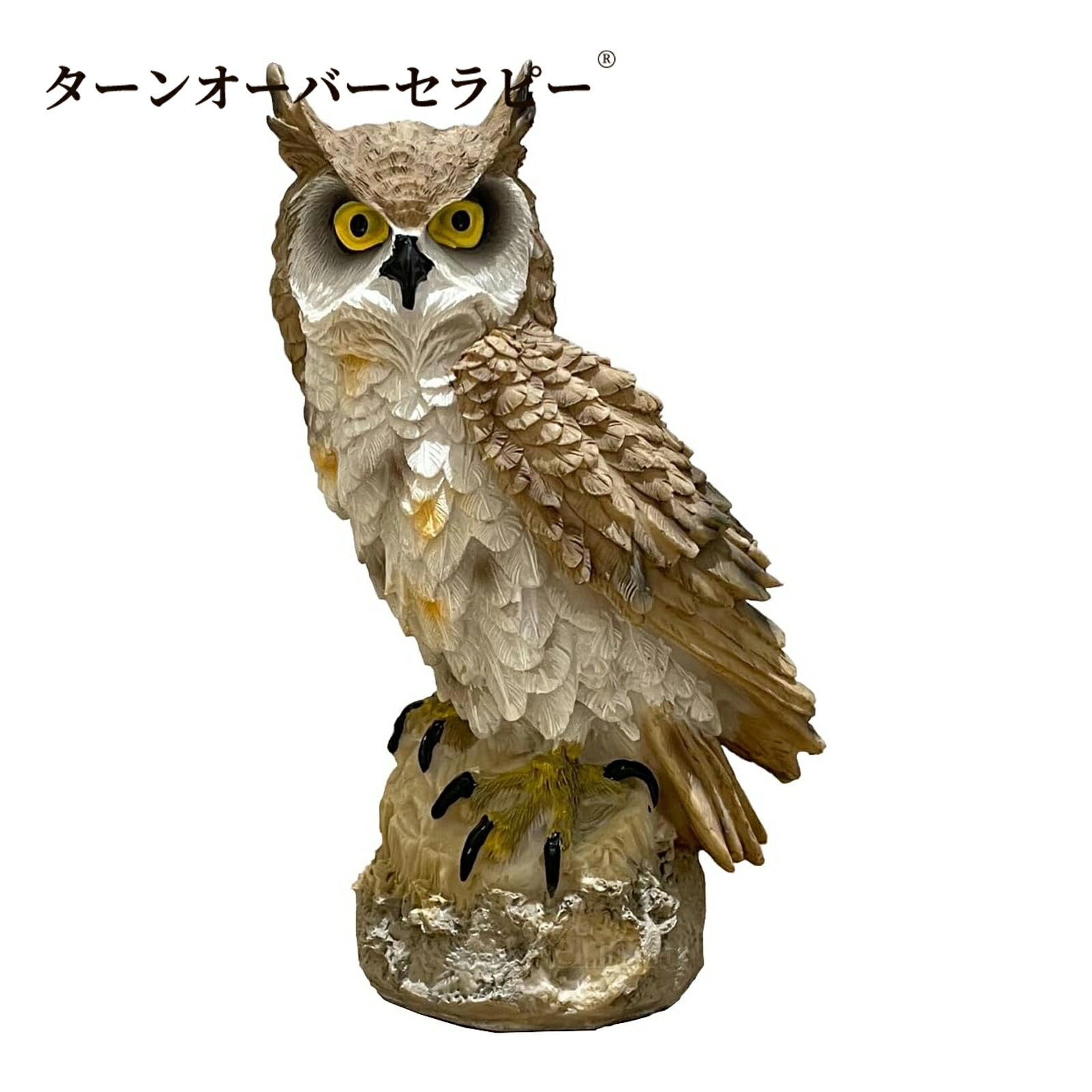 樂天商城 - フクロウ ガーデン モニュメント 置物 ガーデニング オブジェ カラス・烏よけ リアル 風水 開運 小物 (白茶)