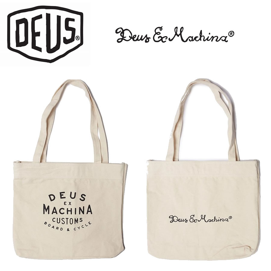 [正規品 無料ラッピング可]DEUS EX MACHINA ( デウスエクスマキナ ) / キャンバストートバッグ / NEW CLASSICS TOTE - NATURAL / DMF77777/ 定番 ロゴ SHIELD コットンキャンバス 通勤 通学 海　 デウスエクスマキナのトートバッグ 【t79】