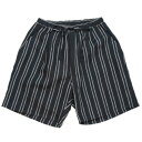 WAX(bNX) / THE HARD MAN(Un[h}) / C[W[V[c lf / LINEN STRIPE WIDE EASY SHORTS - BLACK / WX-0142 / Y THM yt79z