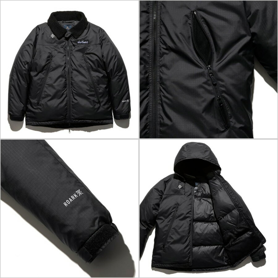 THE ROARK REVIVAL (ロアーク) x WILDTHINGS (ワイルドシングス) / コラボ ダウンジャケット フード脱着可 / HAPPY JACKET 2TONE - BLACK / RJJ750-BLK / メンズ ブラック 黒 / ハッピージャケット LEVEL 7 ストリートブランド アウトドアブランド スケートブランド