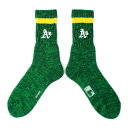 ROSTER SOX(ロスターソックス) x MLB / 靴下 クルーソックス / 3D MLB SOCKS - GREEN / MLB-106-OAK / メンズ OAKLAND ATHLETICS 日本製 メジャーリーグ グリーン