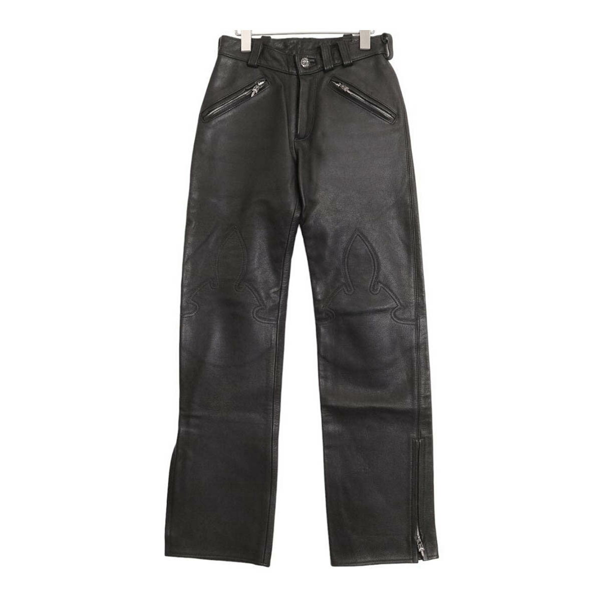 クロムハーツ フレアニー レザー パンツ メンズ ブラック CHROME HEARTS 【中古】 【アパレル・小物】