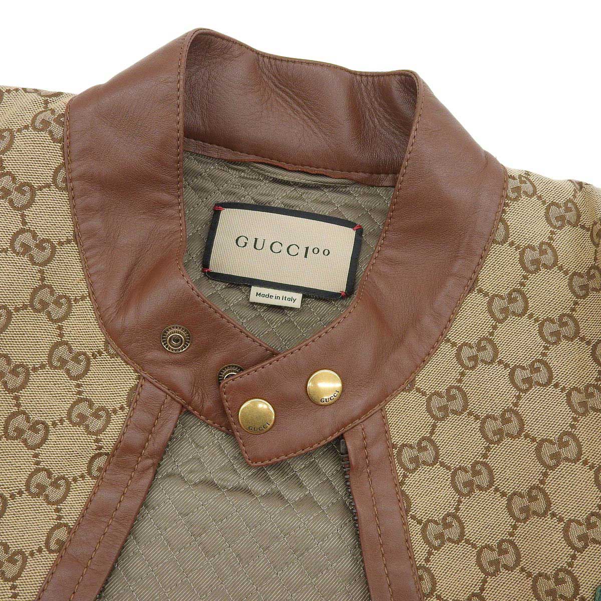 グッチ レザー トリム GGキャンバス ジャケット 676489 メンズ ブラウン GUCCI 【中古】 【アパレル・小物】