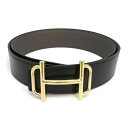 エルメス ロワイヤル バックル リバーシブル レザーベルト 38 メタル レザー ユニセックス ブラック エタン(グレー系) HERMES 【中古】 【アパレル...