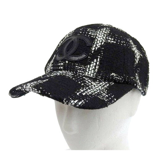 シャネル ココマーク ラムスキンロゴ ツイード キャップ ユニセックス ブラック ホワイト CHANEL 【中古】 【アパレル・小物】 シャネル ココマーク ラムスキンロゴ ツイード キャップ ユニセックス ブラック ホワイト CHANEL 【中古】 【アパレル・小物】