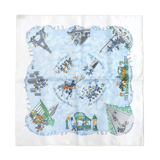 エルメス カレ 45 TRIPLES DE PARIS いたずら三つ子 ユニセックス アイボリー ブルー HERMES 【中古】 【アパレル・小物】 エルメス カレ 45 TRIPLES DE PARIS いたずら三つ子 ユニセックス アイボリー ブルー HERMES 【中古】 【アパレル・小物】
