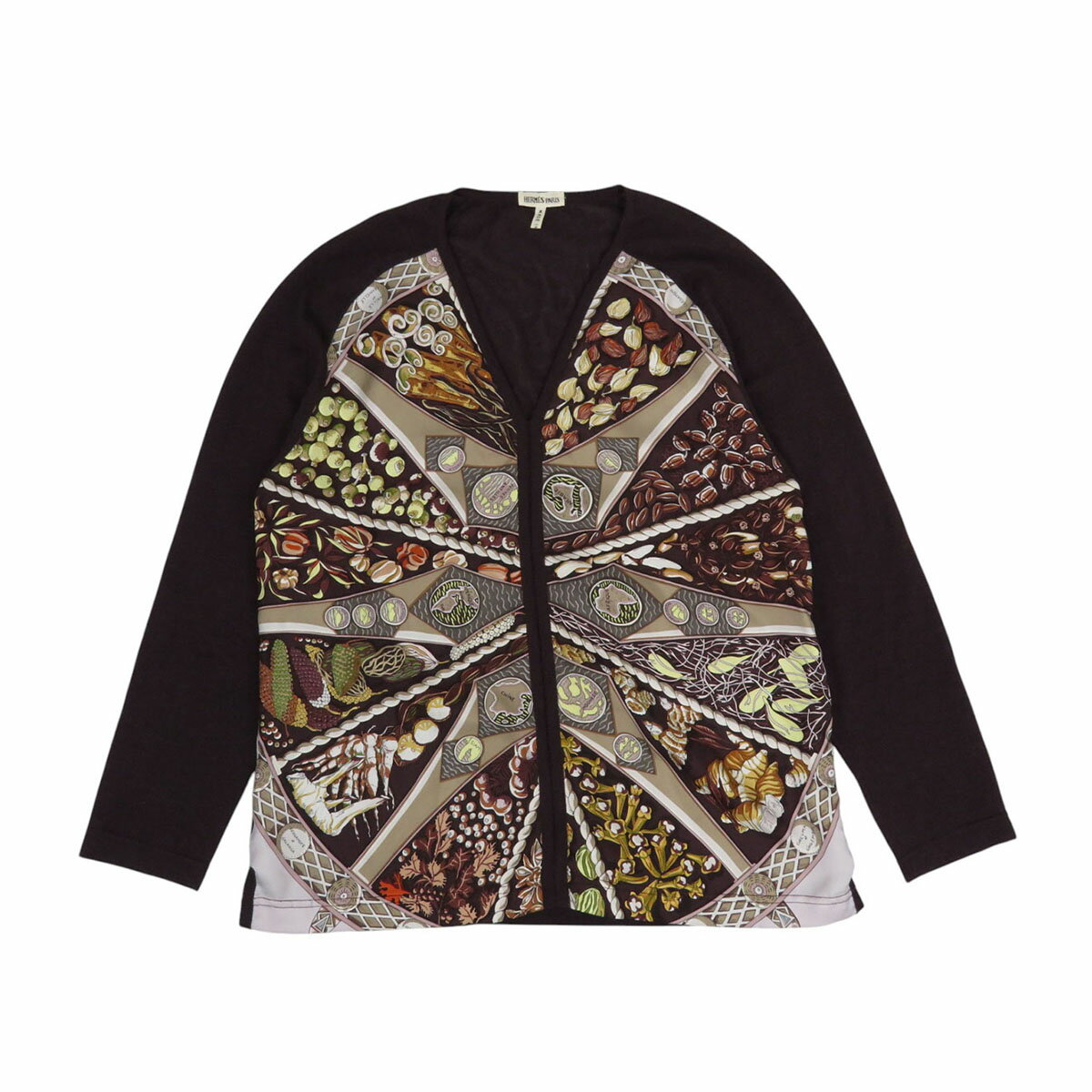 エルメス AUX PAY DES EPICES シルク 切替 ニット レディース ブラウン HERMES 【中古】 【アパレル・..