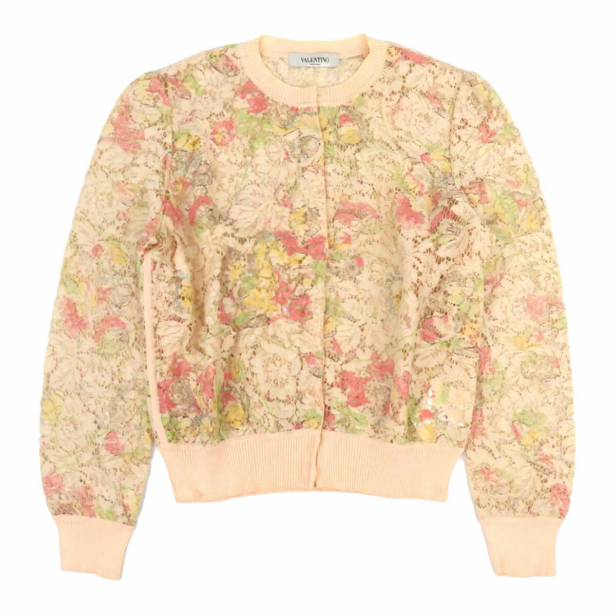ヴァレンティノ 総レース ノーカラー ロングスリーブ カーディガン レディース ピンクグラデーション VALENTINO 【中古】 【アパレル・小物】
