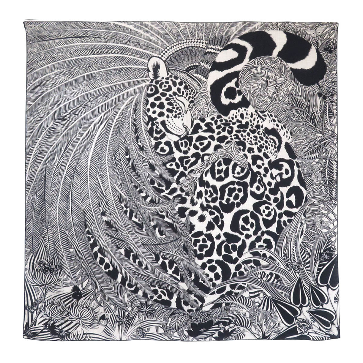 エルメス カレジェアン JAGUAR QUETZAL ショール ユニセックス ブラック グレー HERMES 【中古】 【アパレル・小物】