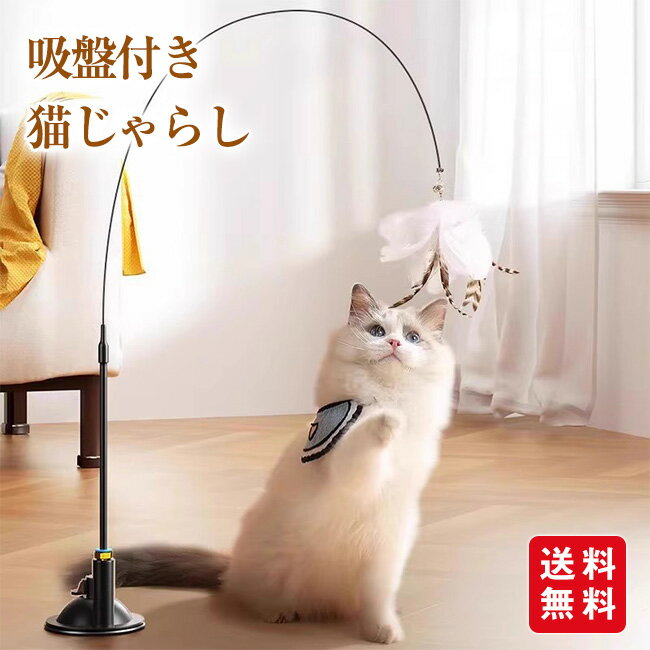 吸盤付き猫じゃらし ねこじゃらし おもちゃ 釣り竿 自動 動く 飽きない 鈴 羽根 竿 鈴付き 吸盤 羽 鳥 ..
