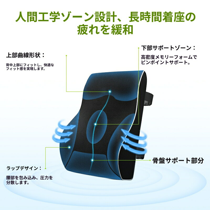 tutatuのクッション 椅子 オフィス 在宅勤務 サポート クッション 低反発 椅子用 姿勢 改善 固定ベルト付き テレワーク 疲労軽減｜アングル3