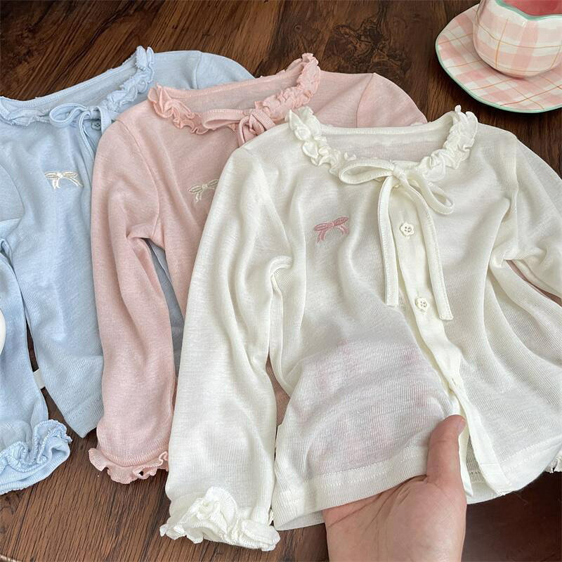 Rakuten - セットアップ キッズ 夏服 ベビー服 子供服 カーディガン 子ども服 トップス 女の子 おしゃれ 可愛い レース リボン ジュニア 赤ちゃん 入園 入学 誕生日 プレゼント 幼稚園 お出かけ 80 90 100 110 120
