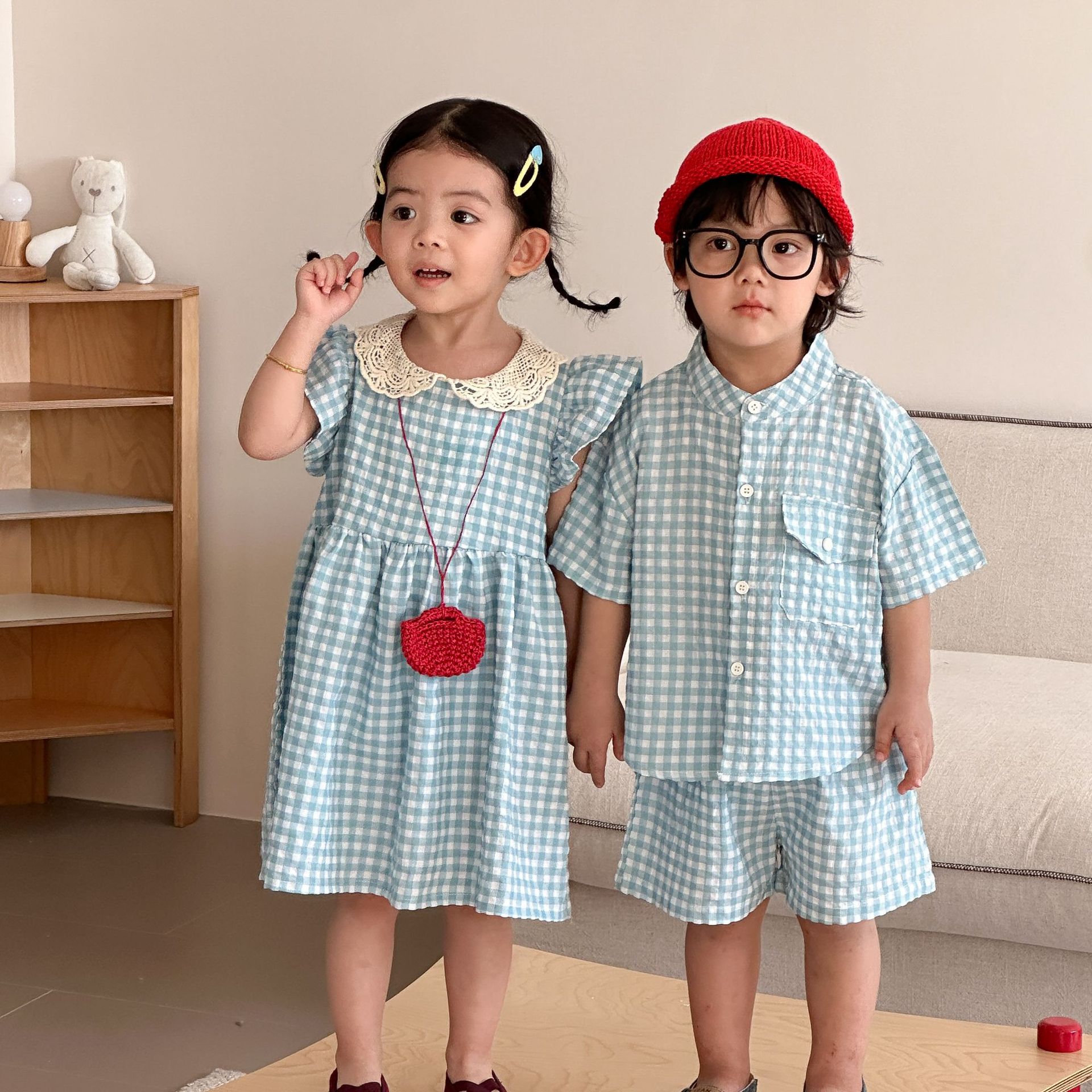 Rakuten - セットアップ キッズ 兄妹 ワンピース 女の子 ベビー服 男の子 上下セット 夏服 シャツ 半袖 綿 ショートパンツ 子供服 ワンピース トップス ハーフパンツ ジュニア 赤ちゃん おしゃれ 可愛い プレゼント 幼稚園 小学生 150cm 140 130 120 110 100