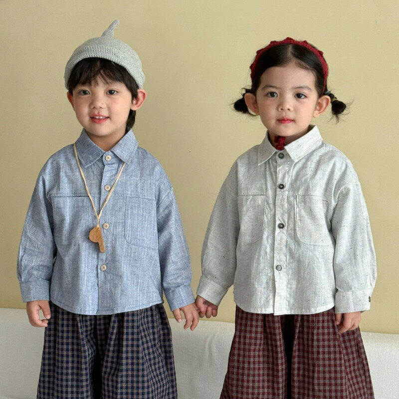 長袖シャツ キッズ きょうだいコーデ 男の子 女の子 子供トップス 子供服 春 秋 ダブルポケット ユニセックス
