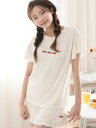 【期間限定10%OFFタイムSALE】レーヨン混チェリー刺繍袖フリルTシャツ レディース ルームウェア トップス 単品 半袖