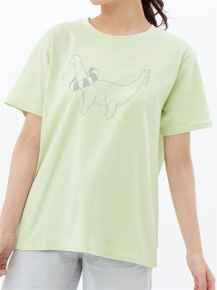 チュチュアンナ 人気激安 ゆるかわな恐竜プリントが可愛い 綿100 Tシャツ ルームウェア レディース 綿100 Tシャツ 半袖 綿100 きょうりゅうプリントtシャツ Tutuanna 6new 春 22 4 夏