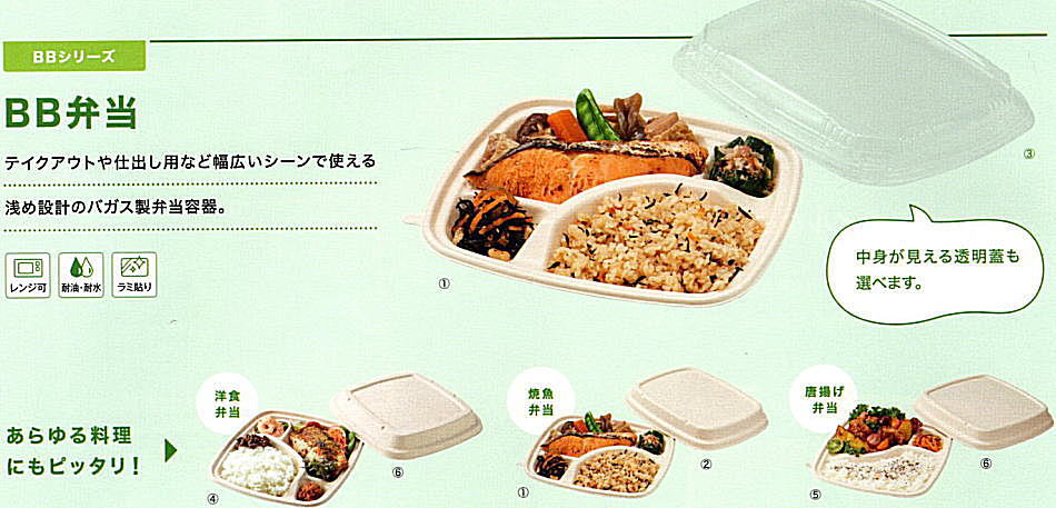 【送料無料/業務用】BB弁当N23-23(A・B)ラミ共蓋セット【使い捨て弁当容器】【電子レンジ対応】300個セットテイクアウトの使い切りバガス製エコ容器。おしゃれでかわいいランチボックス弁当(お弁当/お弁当箱/食器)大口/法人/業者/飲食店大量発注