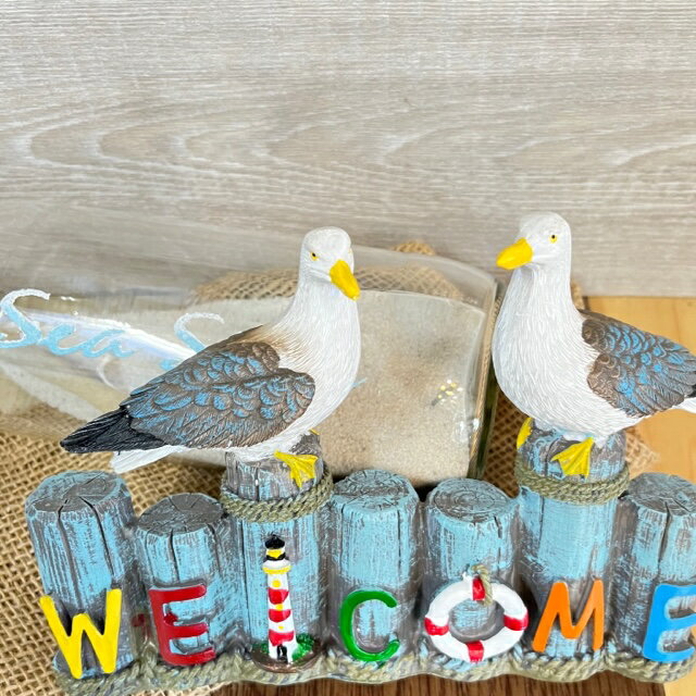 マリン　カモメのウェルカムオブジェfeelthesea海を感じる置物南国テイスト手作り品、西海岸ビーチフィールザシーおすすめ品