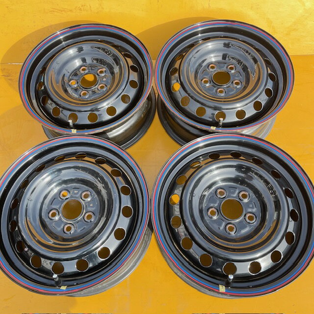 【中古】デイトナブラック、スチールホイール6J15+45、100/54本セット86、プリウス、カローラスポーツ、カローラツーリング対応キャンパースタイル、アメリカンスタイル