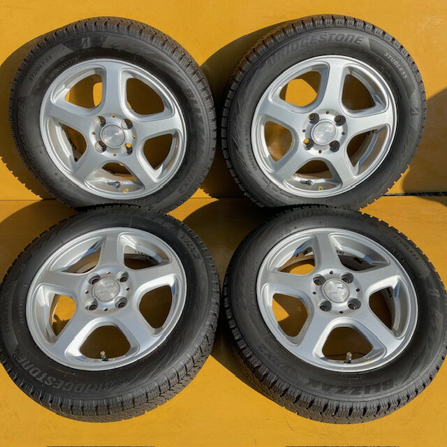 【中古】2017年ブリヂストンスタッドレス155/65R14＋アルミホイール4本1台分SET4.5J14+43、100/4HN-BOX・NーONE・デイズ・ek・R1・MRワゴン・ラパン・ワゴンR・スペーシア・ウェイク・タント・イース・ミラ・キャンバスなどに