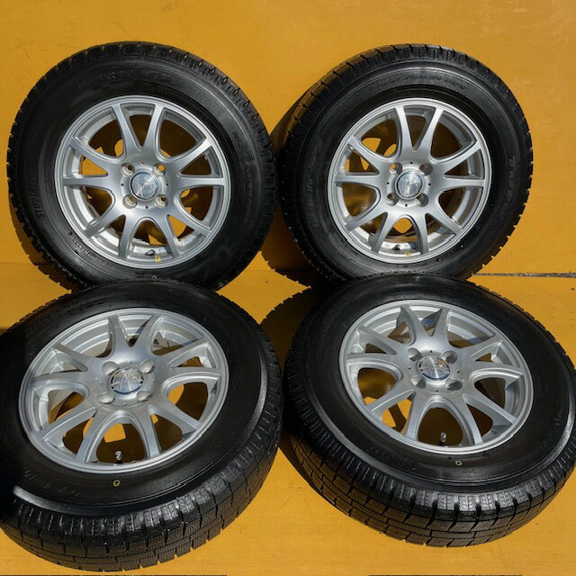 【中古】深溝9分山2019年製185／70R14日本製スタッドレスタイヤ+格安アルミホイールファング4本SETノートE12、に最適