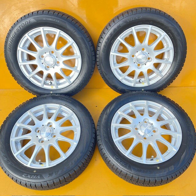 【中古】 2021年 日本製 7分山ブリヂストン、スタッドレス155/65R14＋阿部商会ティラード、アルミホイール4本1台分SET4.5J14+45、100/4HN-BOX・NーONE・デイズ・MR・ラパン・ワゴンR・スペーシア・ウェイク・タント・イースなど