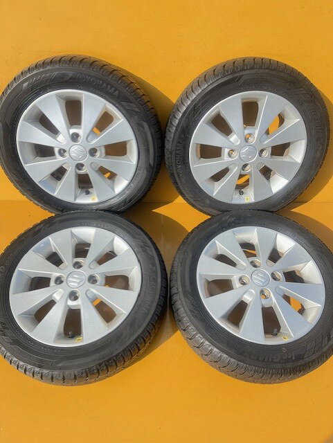【中古】 2020年日本製 7分山ヨコハマ スタッドレス155/65R14＋スズキ純正アルミホイール4本1台SET4.5J14、100/4Hラパン・ワゴンR・スペーシア・タント・「プラットホームまで約1.6から1.0mm」
