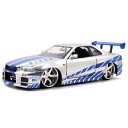 JADA TOYS社のミニカーワイルドスピードシリーズ入荷！ 1:24 ニッサン、スカイラインGTR R34 ジャダトイズ　ダイキャストミニカー 1/24スケール【ブライアン仕様】