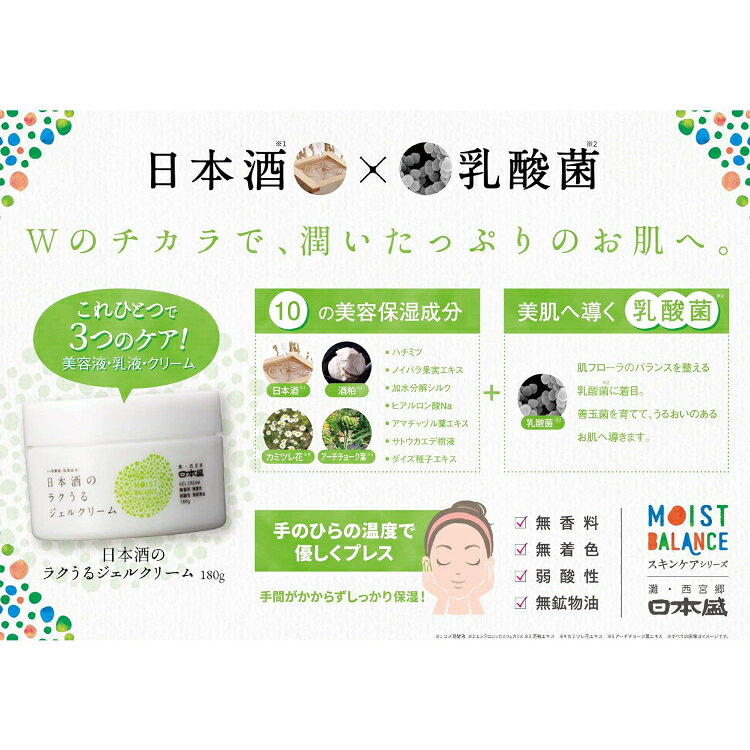日本盛 日本酒の保湿ジェルクリーム 180g 無香料 無着色 オールインワン スキンケア 乾燥 全身 クリーム 時短 大容量 潤い キメ 美容液 乳液 日本製 tuyakami-10089007 つや髪美肌研究SHOP サンプル画像3