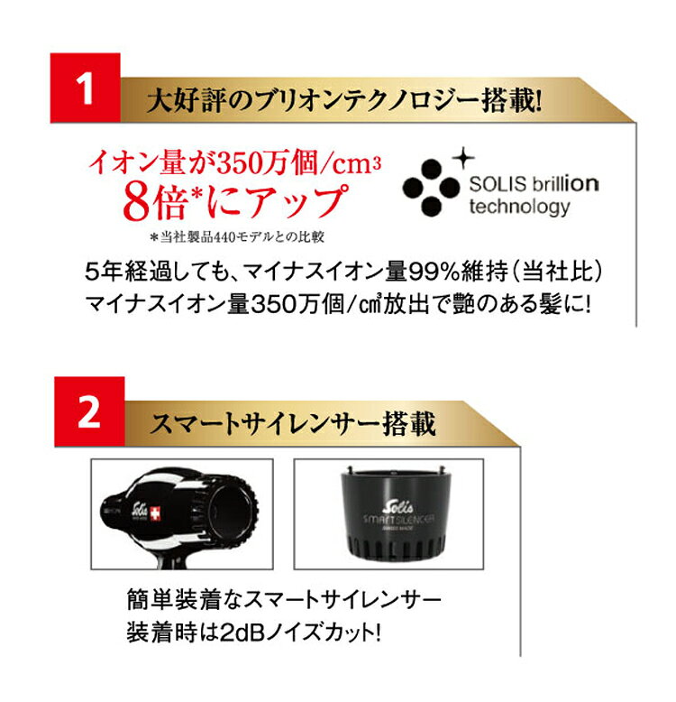 ソリス スイスパーフェクションプラス 440 大風量 ヘアドライヤー 静音 ノイズカッ...