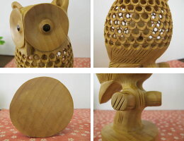〜木彫り透かし彫りふくろう(大)〜一刀彫/素材:シャム柘植(置物)